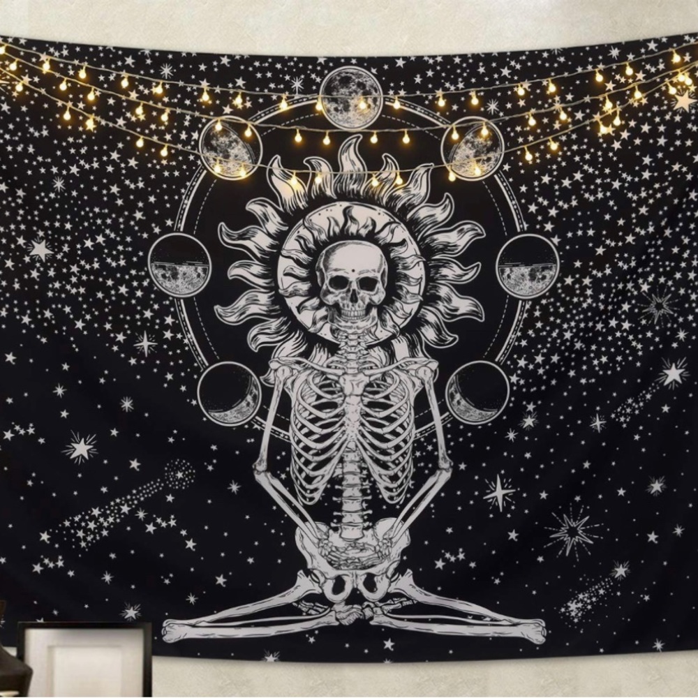 Black and white skull tapestry
